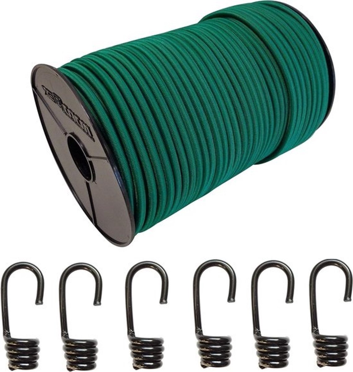 Expandertouw met Haken - Rubberen Touw - Zeilen Bevestigen - UV Bestendig - Ø8mm x 10m - Groen