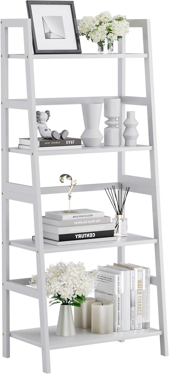 Ladderplank met 4 niveaus, vrijstaande boekenplank van bamboe voor badkamer, woonkamer en slaapkamer opslagruimte