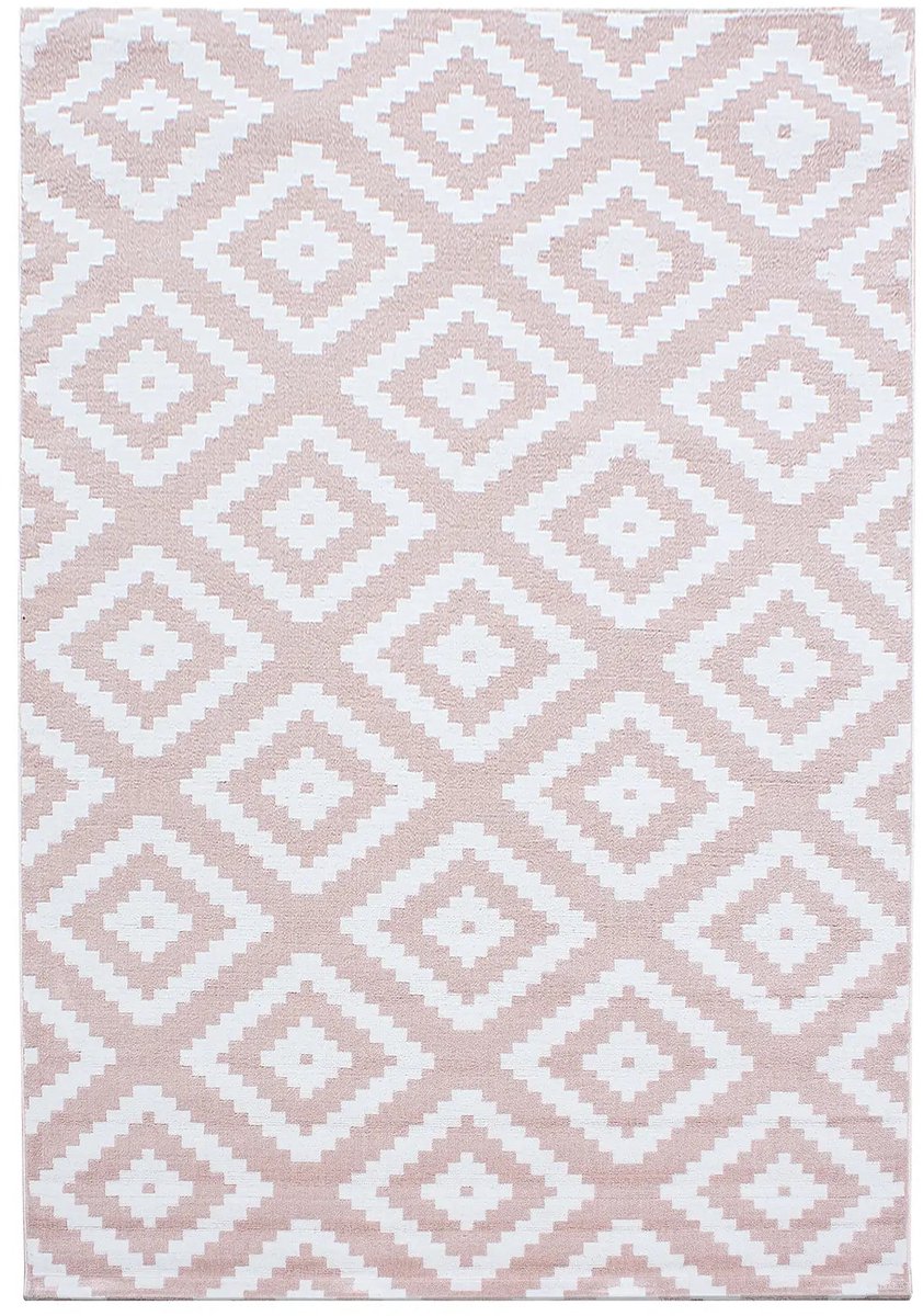 Dutch XXL Scandinavisch Vloerkleed | Tapijt | Plus | Ruiten | Roze | 80x300 cm