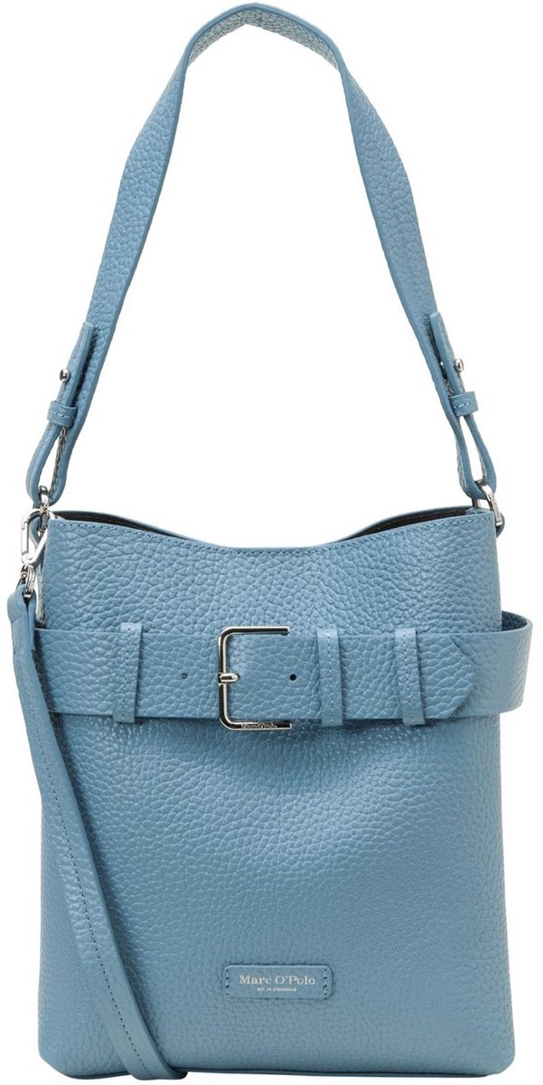 Marc O'Polo Leren schoudertas Brinni Bucket Bag Stormy Sea blauwgrijs