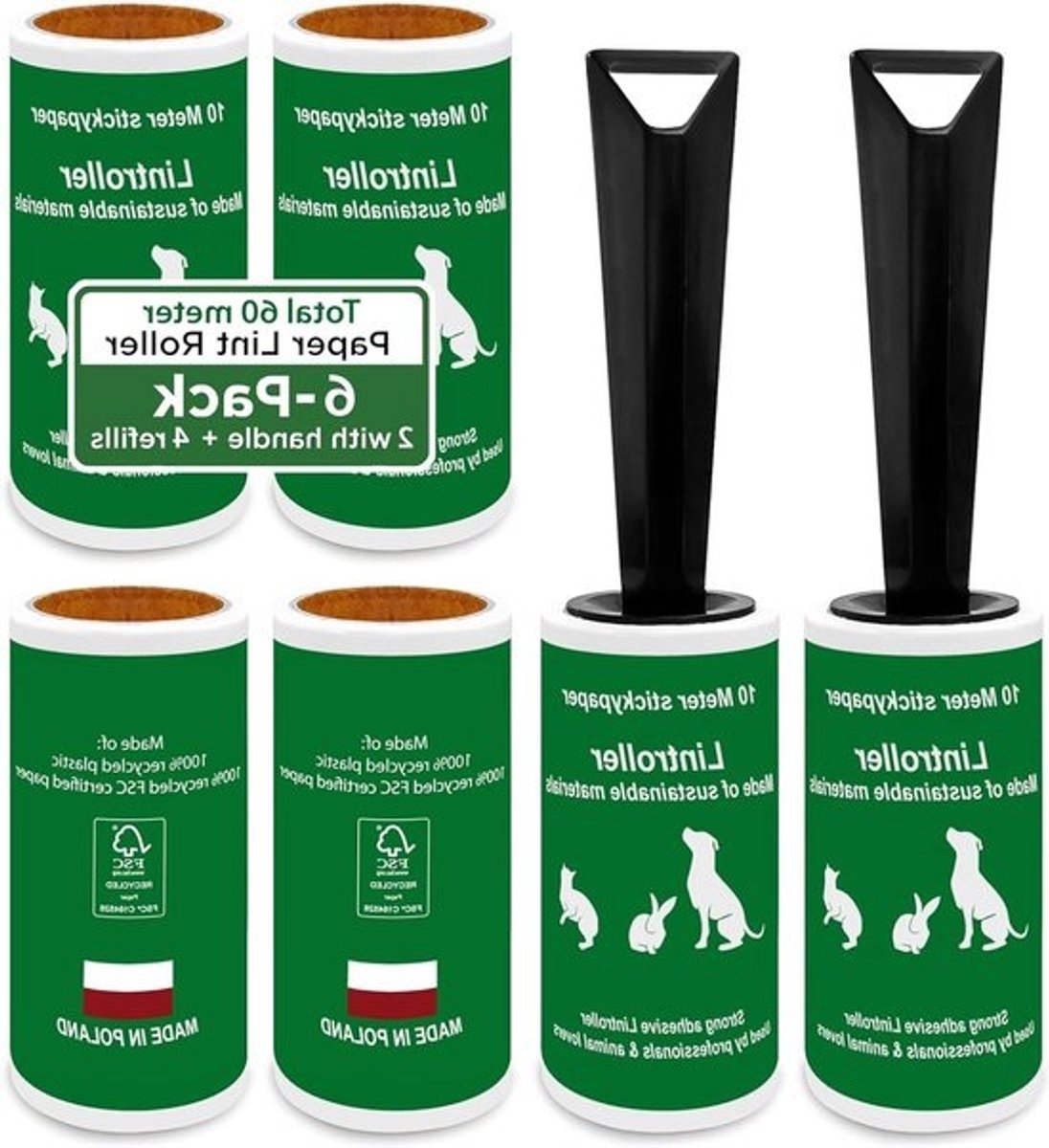 Pluisrollers Set - Lijmrollen Kleding - Kleding Reinigen - 60 Meter Lijmpapier - 6 Rollen - Wit