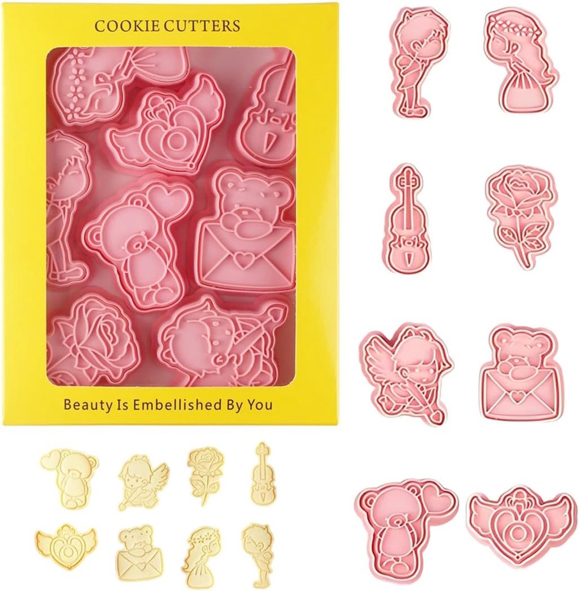 Set van 8 uitstekers voor Valentijnsdag koekjes, hartvormige koekjes, feestelijke traktaties en mini koekjes
