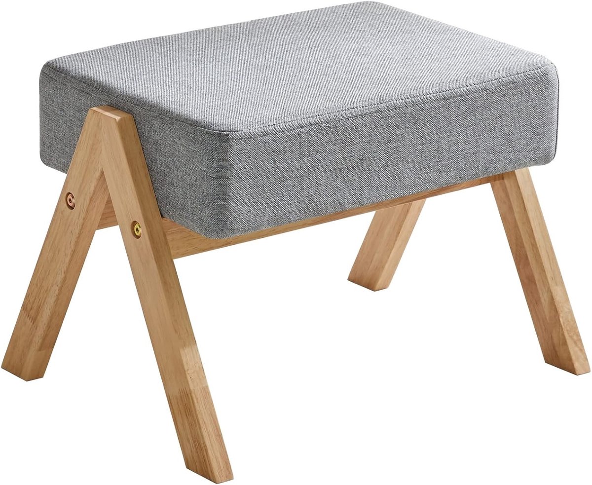 Moderne Houten Voetenbank voor Woonkamer en Slaapkamer - Verstelbare Poef voor Ontspanning, 40 x 28 x 30 cm, Lichtblauw, Ideaal voor Schoenen Verwisselen en Comfortabel Zitten