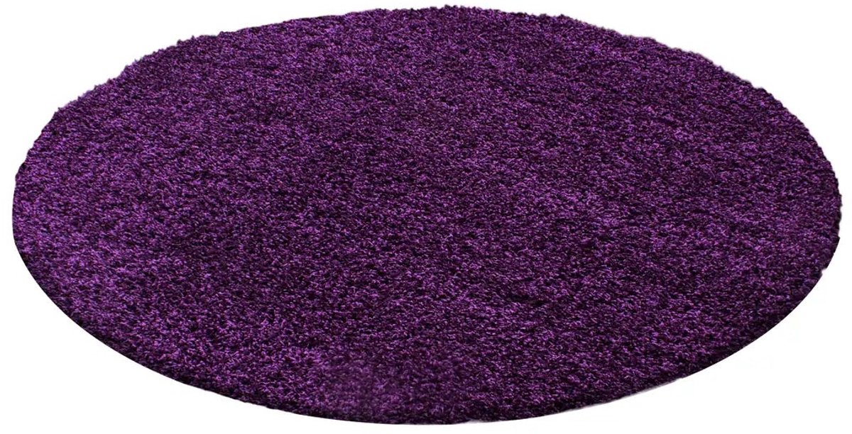Dutch XXL Rond Hoogpolig Vloerkleed | Tapijt | Shaggy | Life | Uni | Paars | 160x160 cm