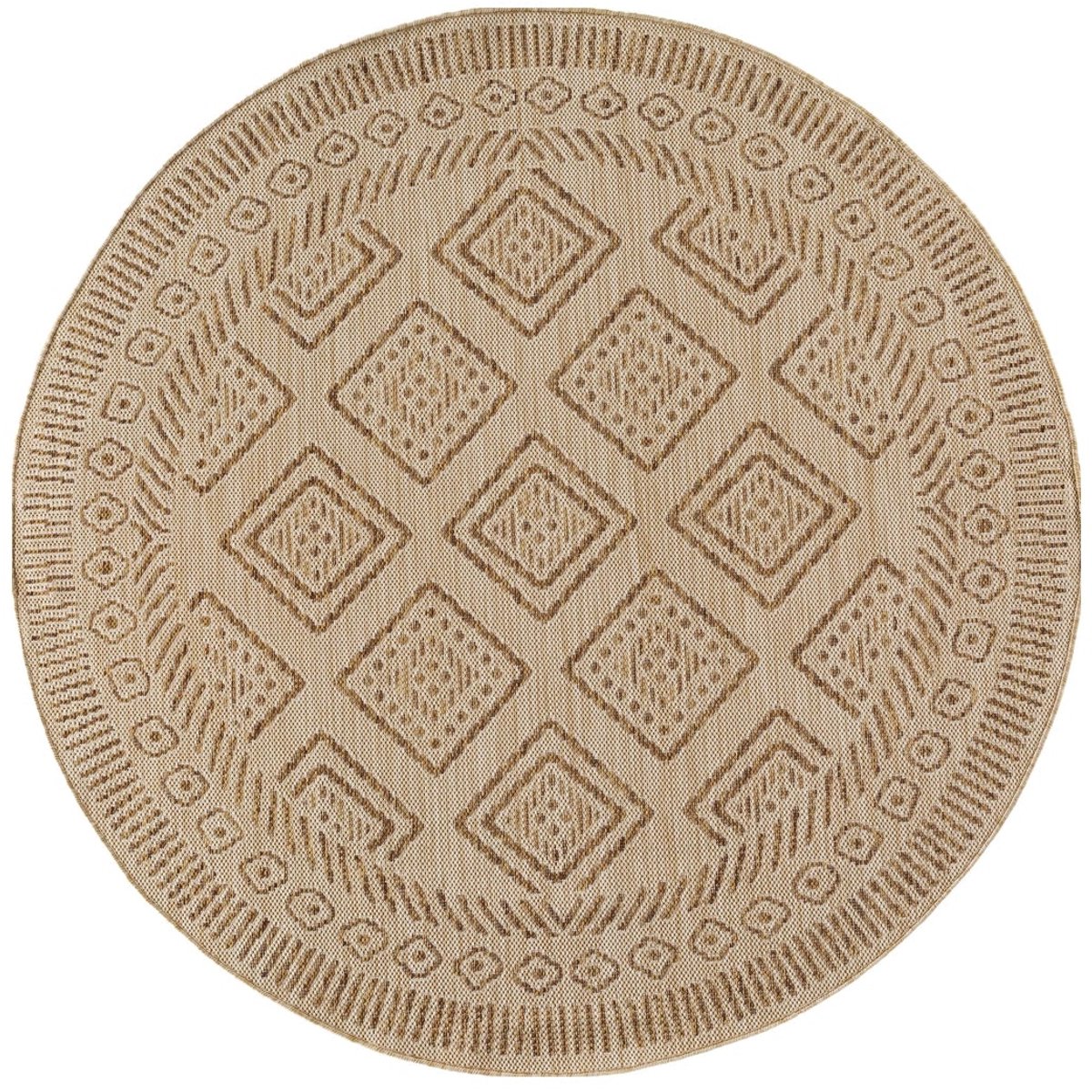 Dutch XXL Rond Buitenkleed | Mira | Ruiten | Beige | 80x80 cm | Buitentapijt | Tuintapijt