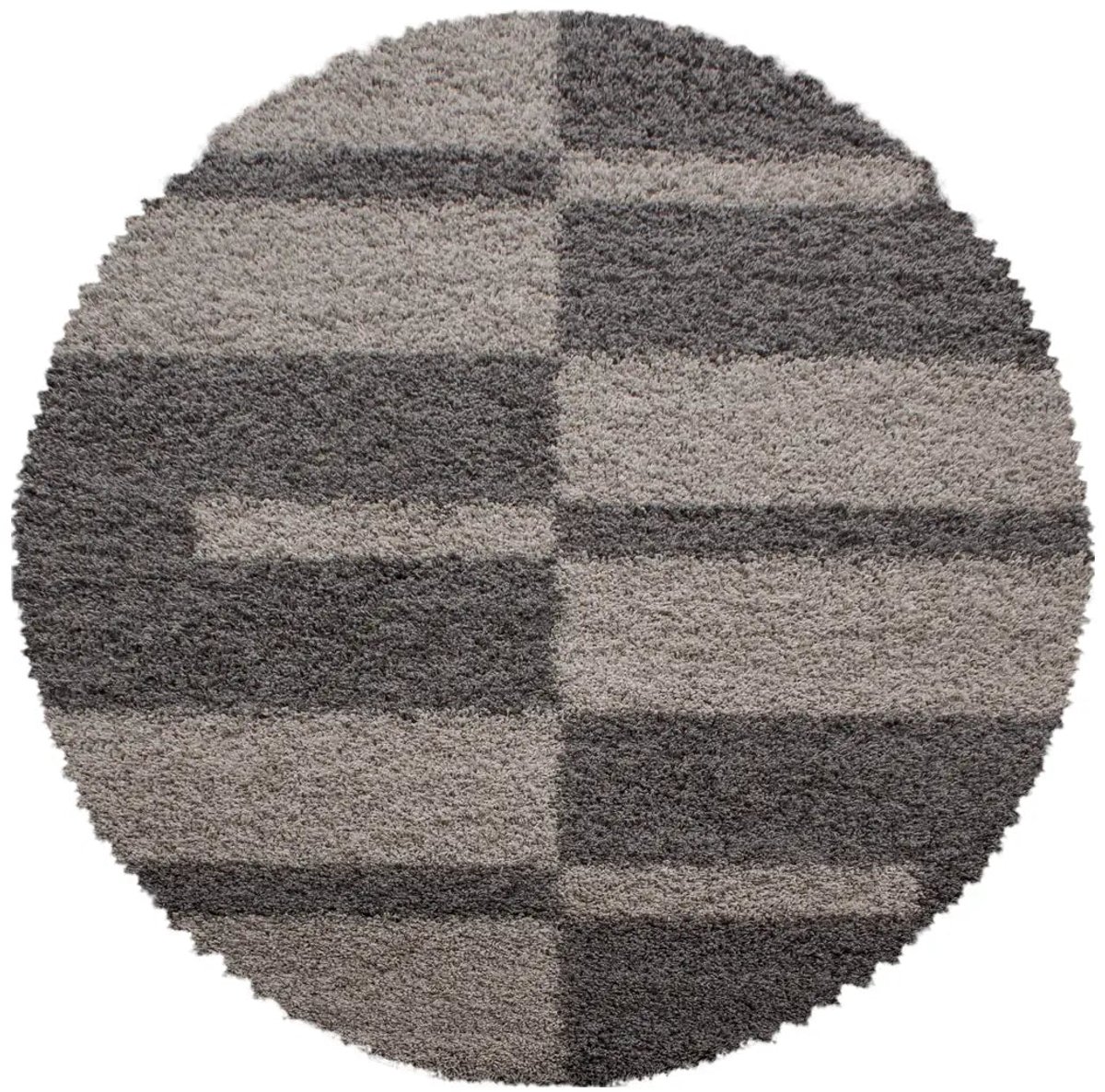 Dutch XXL Rond Hoogpolig Vloerkleed | Tapijt | Shaggy | Gala | Geometrisch | Taupe | 160x160 cm