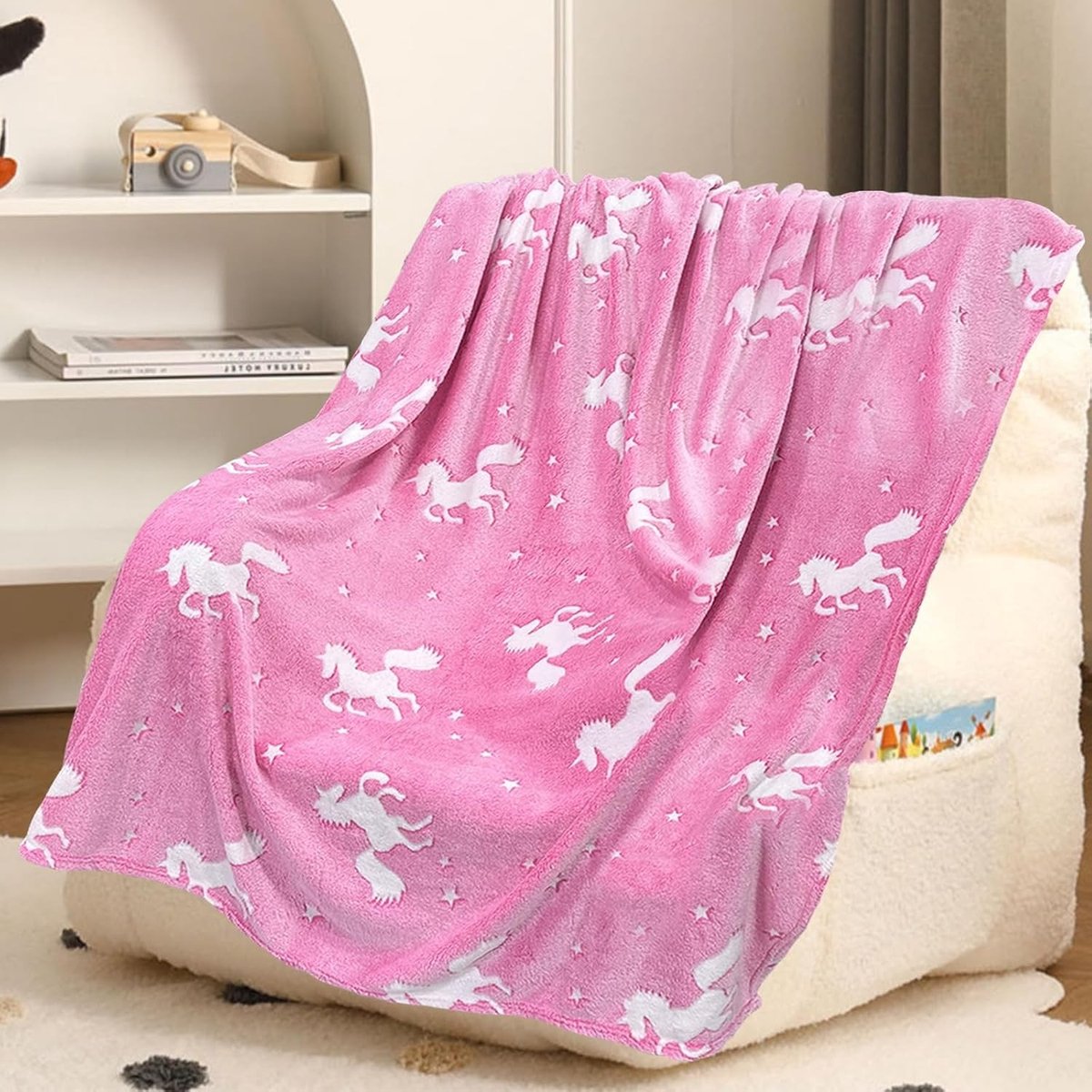 Cuddly Unicorn Dekentje - Fluffy Glow in the Dark Kinderdeken, Zachte Sofa Deken voor Meisjes en Jongens van 1-10 Jaar, Perfect als Cadeau (120x150cm)