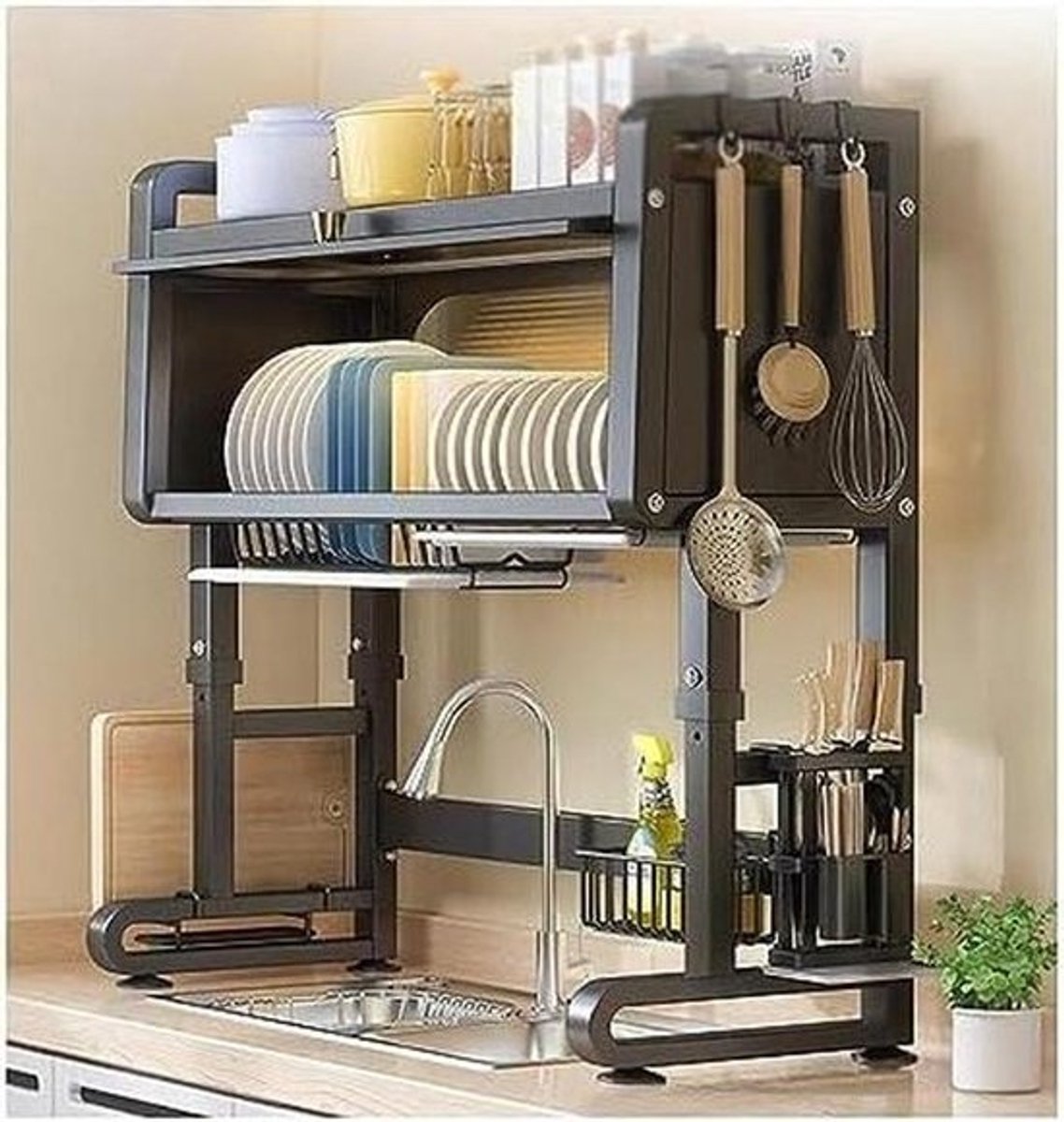 Afdruiprek boven gootsteen - Keuken organizer - Keuken opruimen - Verstelbare breedte - 87x31 cm - Zilverkleurig
