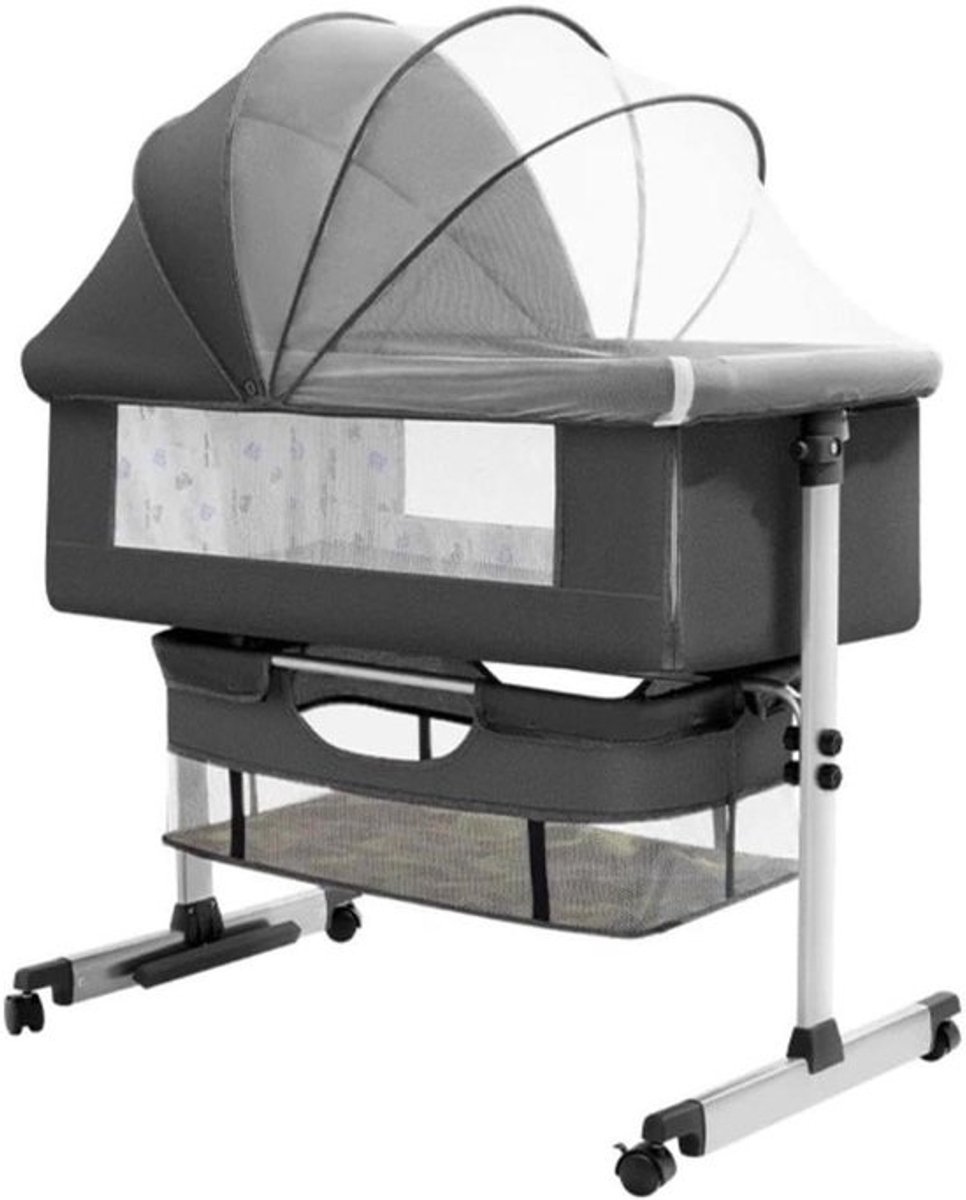 Babybed Wieg - Zijbed Reisbed - Baby Verzorgen - 3-in-1 Multifunctioneel - 92 x 68 x 85 cm - Grijs