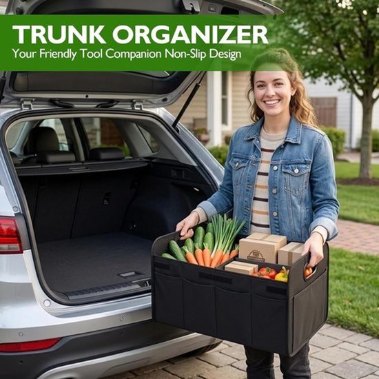 Kofferbak Organizer - Opvouwbare Tas - Auto Opbergen - Stabiele Zijwanden - 70 Liter - Zwart — afbeelding 2