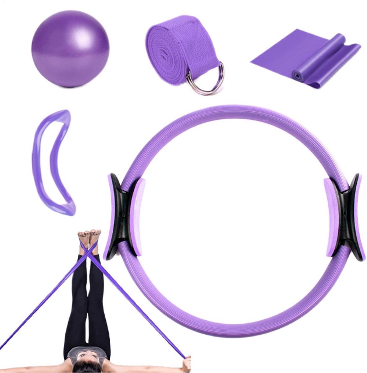 Pilates Ring - Weerstandsbanden - Pilates bal - Yoga ring set - Accessoires voor Thuisgymnastiek - Ideaal voor fitness en flexibiliteitsoefeningen - Complete Lichaamsverstevigingsset