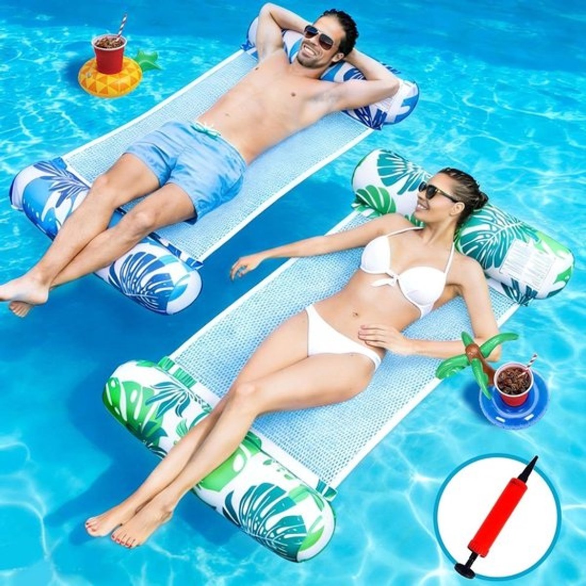 Zwembandenset - Hangmat Floaties - Water Ontspanning - 5-in-1 Set - Standard - Blauw Groen