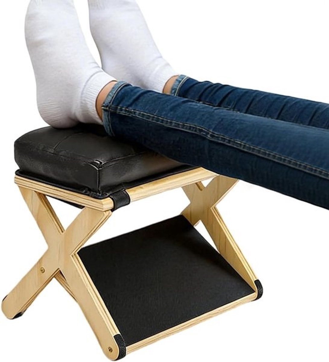 Voetensteun Onder Bureau - Ergonomische Voetenbank - Comfortabel Zitten - Dubbellaags Ontwerp - 17 cm Hoog - Houtkleurig