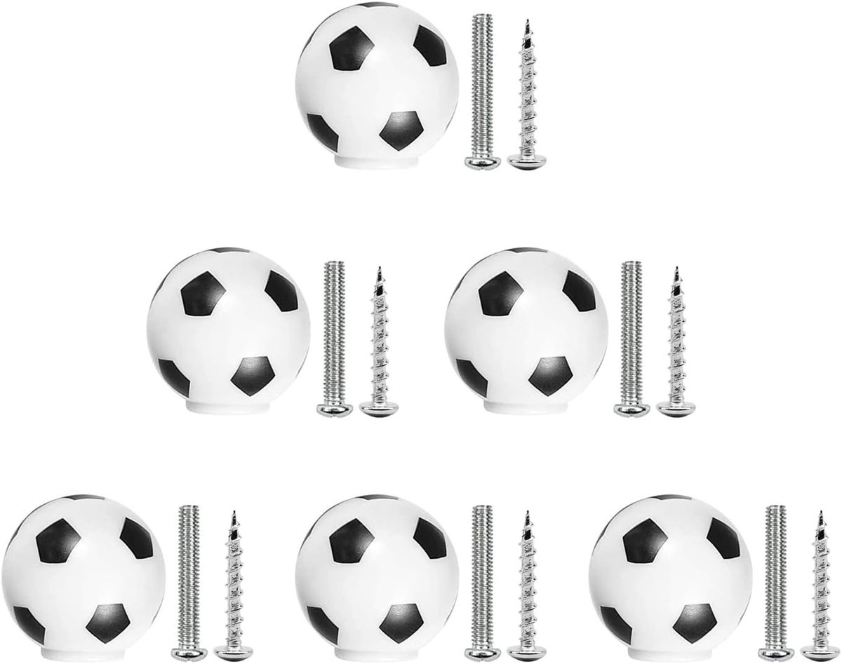 6 Stuks Voetbal Knoppen voor Kinderen, Ladeknoppen met 2 Maten Schroeven, Meubelhandvatten voor Laden en Kasten