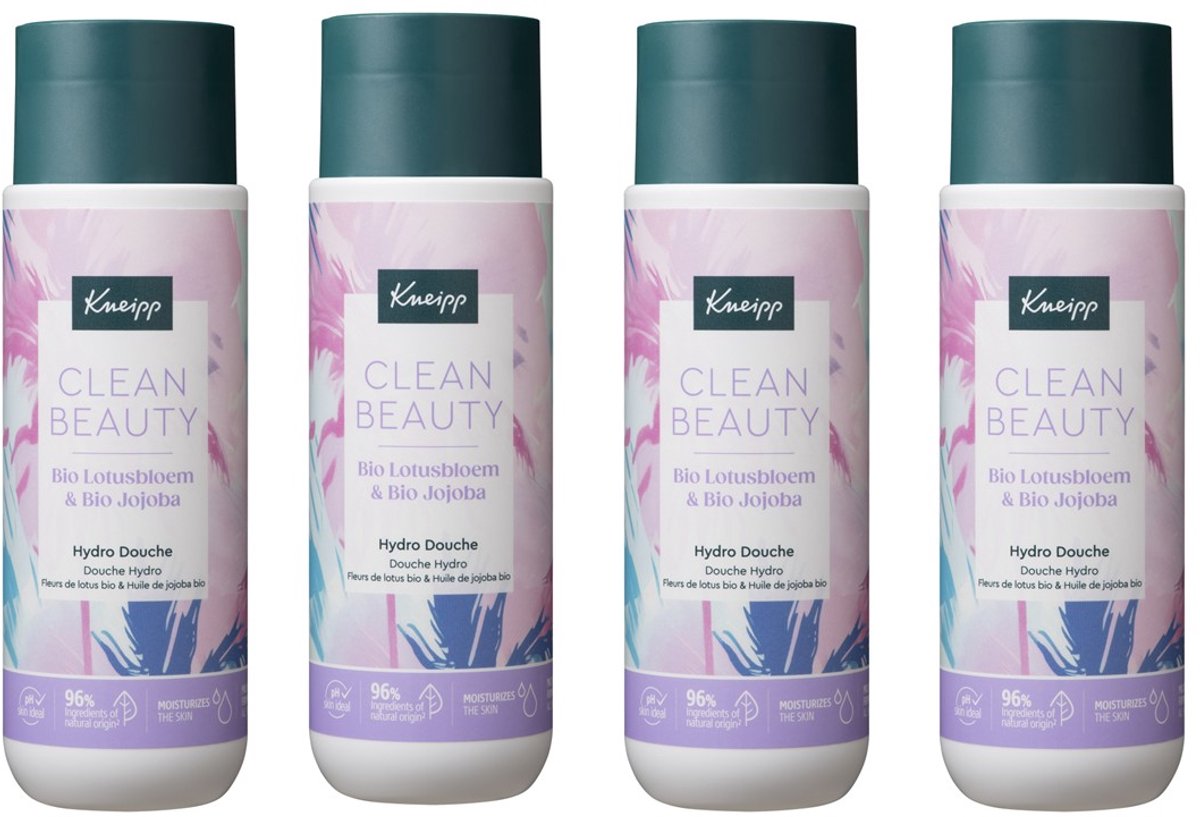 4 x Kneipp - Douchegel - Clean Beauty - Lotus & Jojoba - 200 ml - Douchegel - Biologische Douchegel - Lotusbloem - Jojoba - Natuurlijke Verzorging