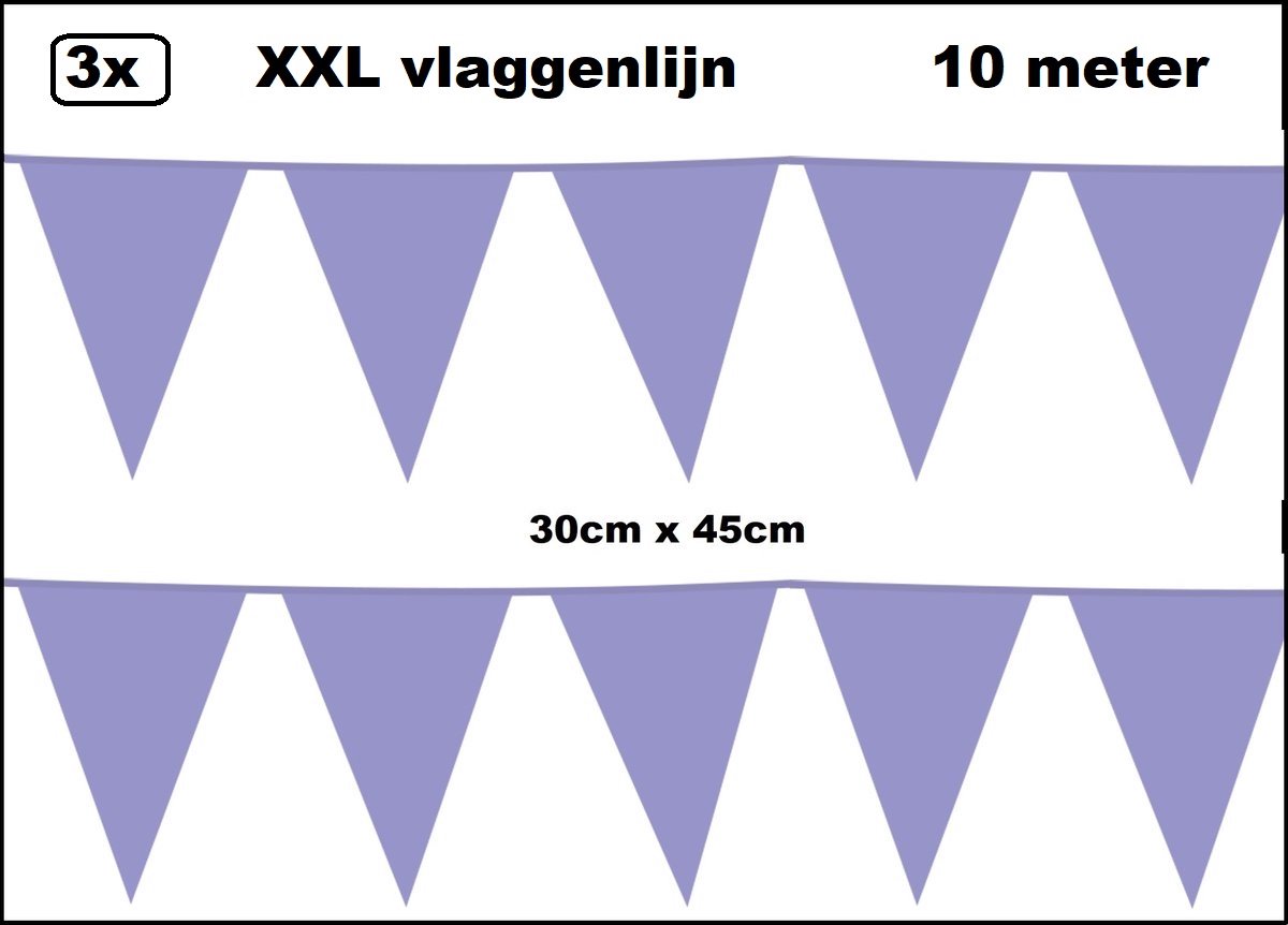 3 stuks XXL Vlaggenlijn lila 30cm x 45cm - Giga vlaglijn themafeest party festival