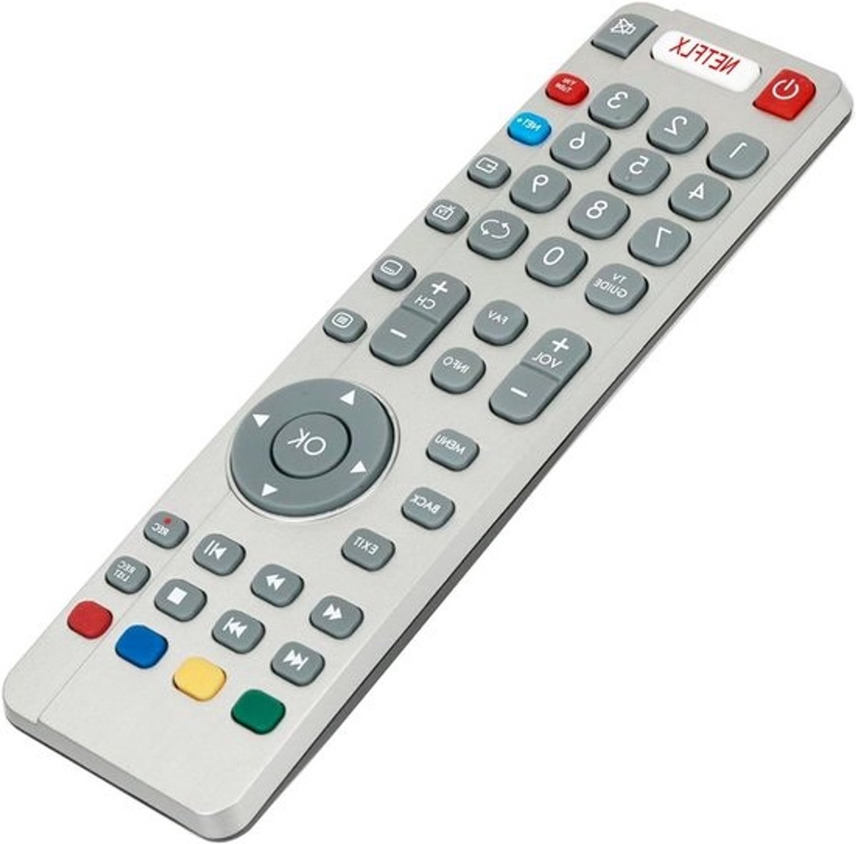 Afstandsbediening Vervanging - Smart TV Bediening - TV Zenders Zappen - Met Netflix Knoppen - 10 Meter Bereik - Zilverkleurig