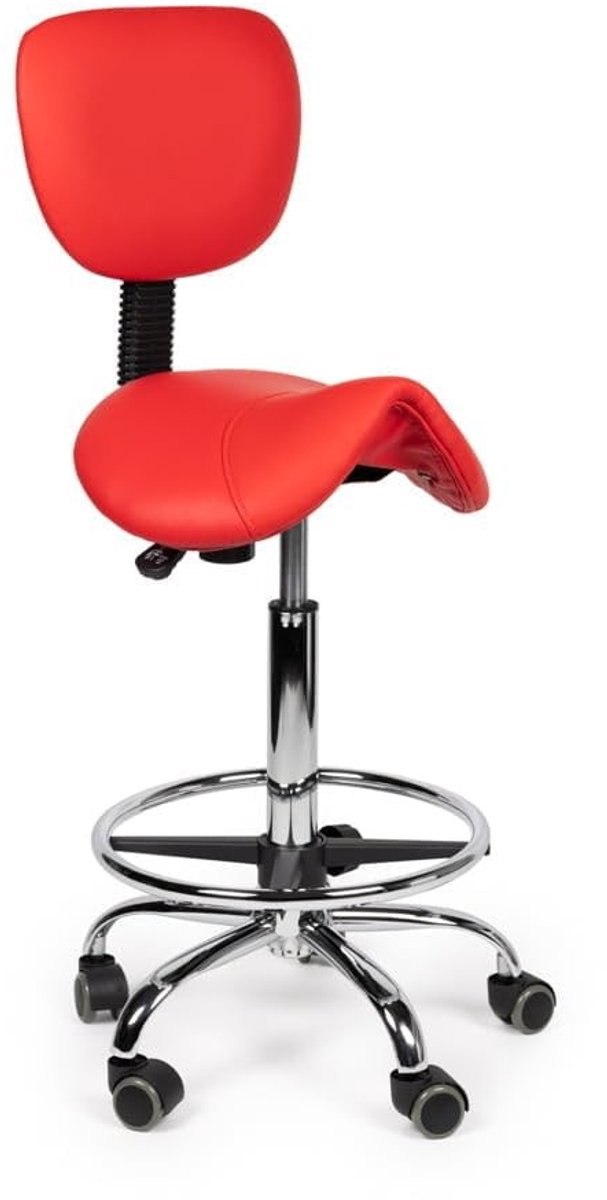 Zadelkruk met Rugleuning en Voetsteun - Rood - Verstelbare zithoogte 50-68cm