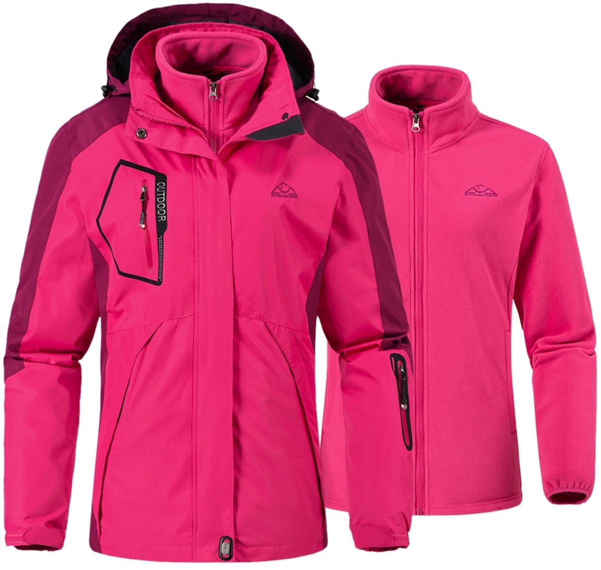 3-in-1 Skijack Winter - Waterdicht, Winddicht, Roze Rood, M