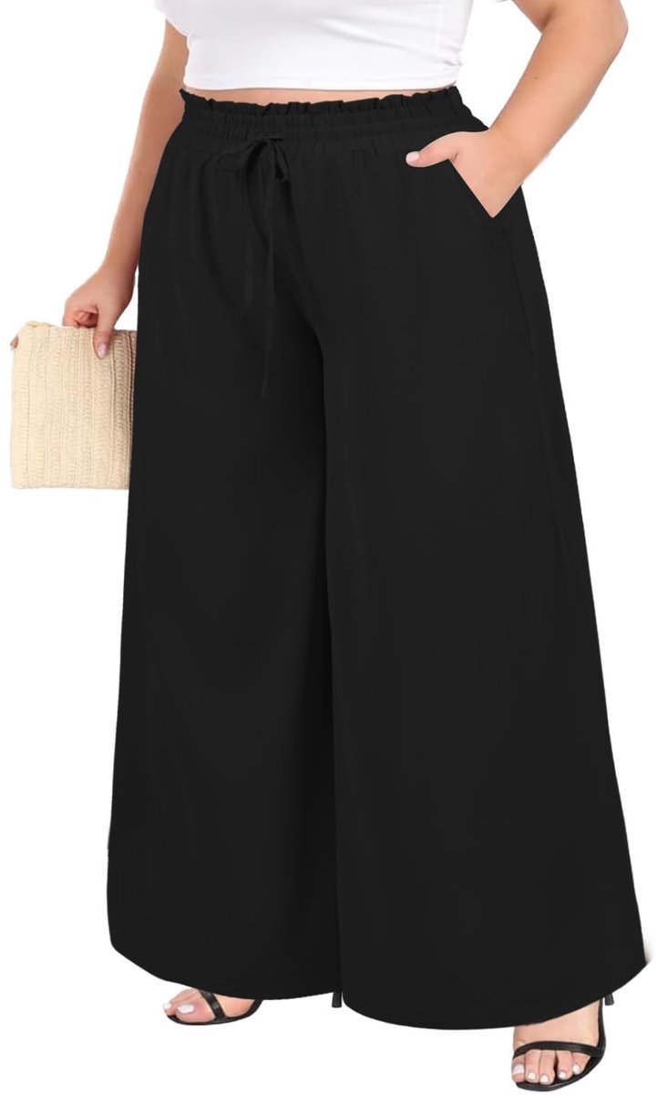 Wijde Zomerbroek voor Vrouwen - Hoog Taille met Ruffles en Zakken - Plus Size