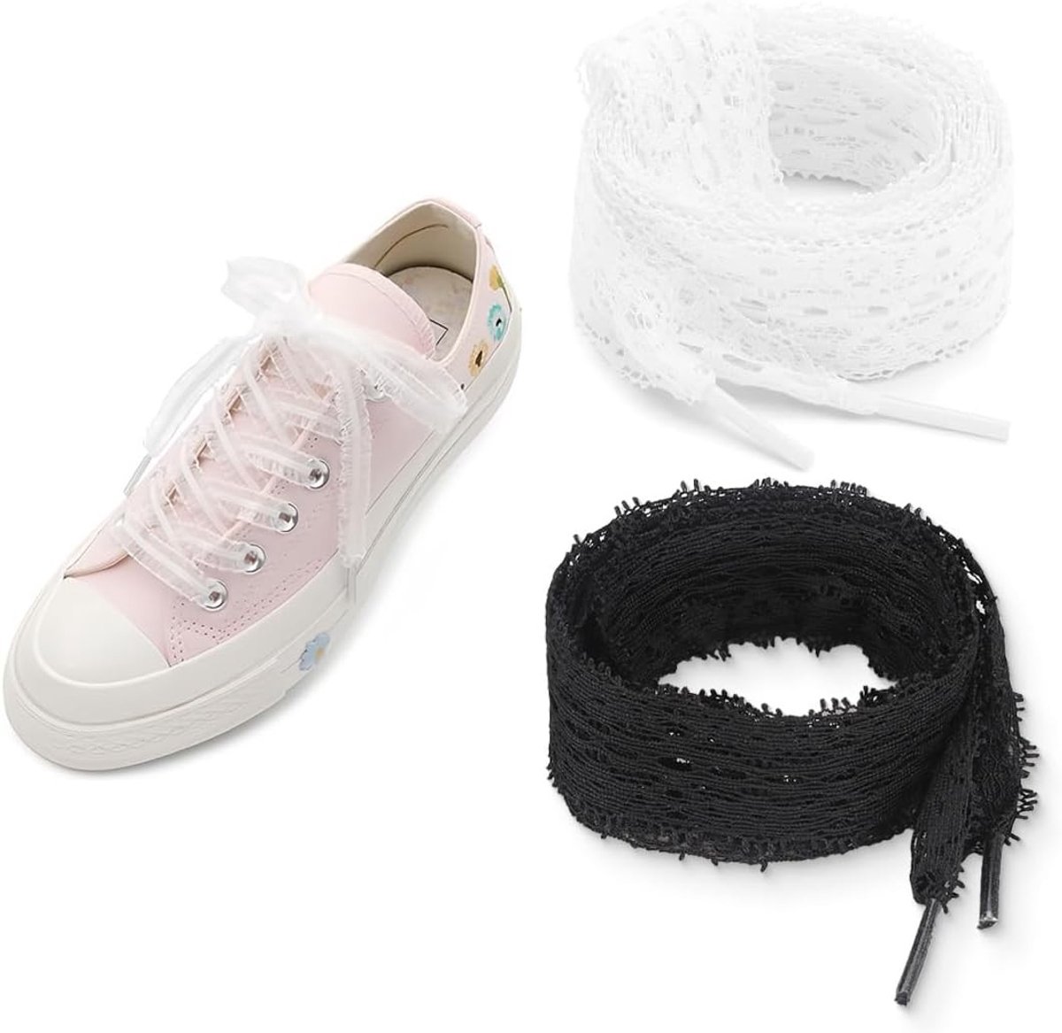 Zwarte en witte veters van pluche, elastische balletstijl veters voor een girly look - 2 paar