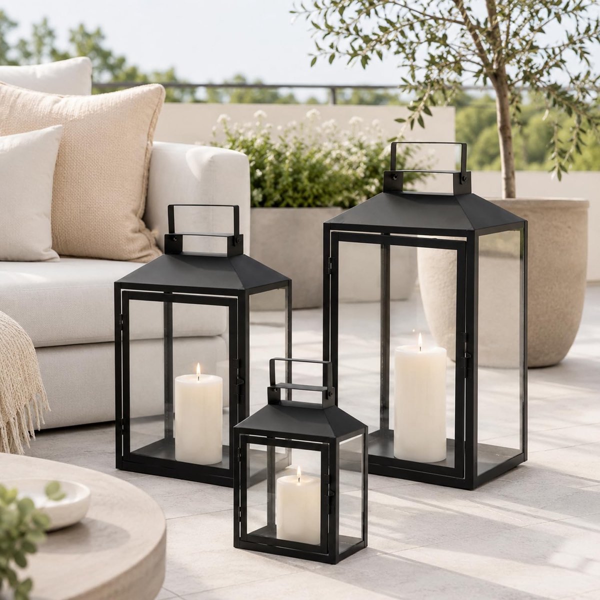 Set van 3 Tuinlantaarns - Zwart - H28/35/44cm