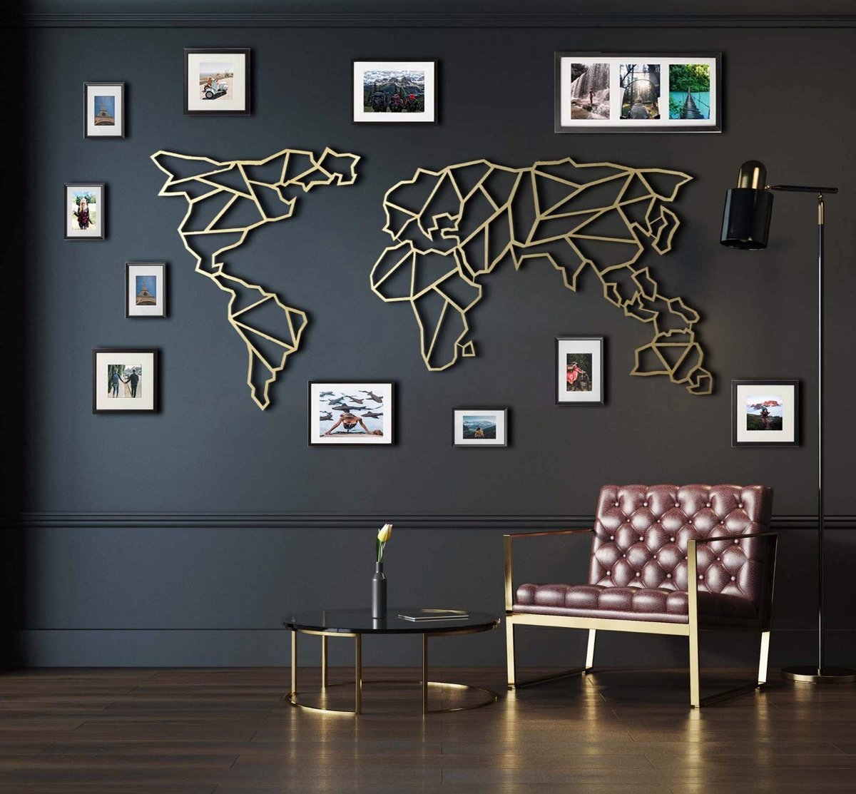 Wanddecoratie Wereldkaart - 100% Metaal - Zwart