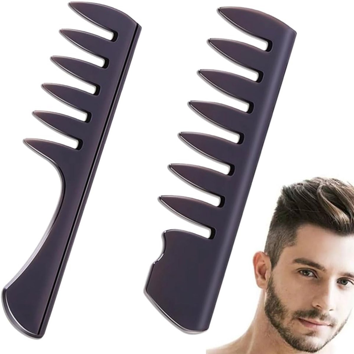 Set van 2 Haarkammen met Brede Tanden en Fantail Ontwerp voor het Stylen van Afro, Krullend of Dik Haar