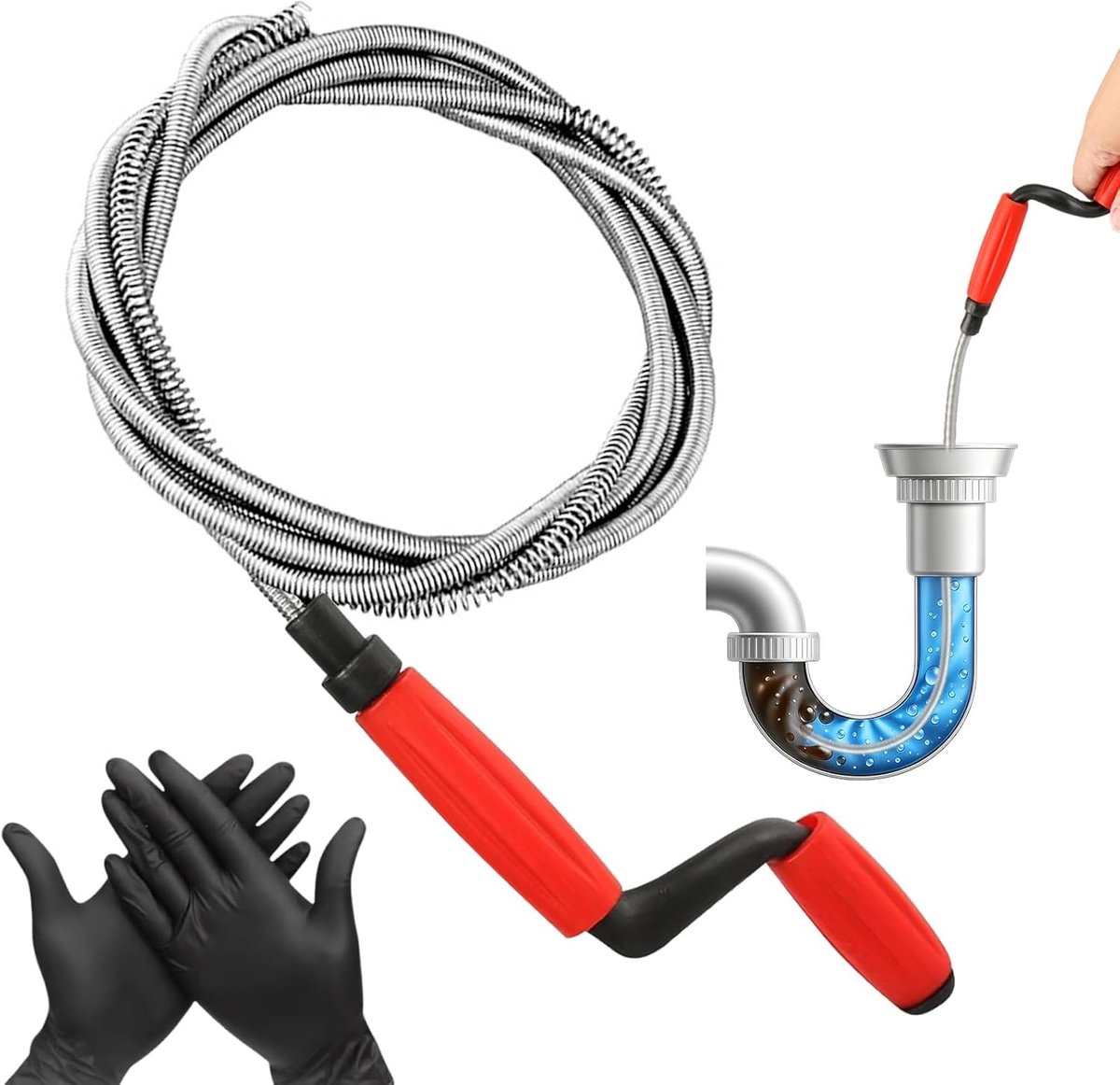 Flexibele Spirale Afvoerreiniger van RVS, 2.4 m x 6 mm, Ideaal voor Hardnekkige Verstoppingen en Afvoerproblemen