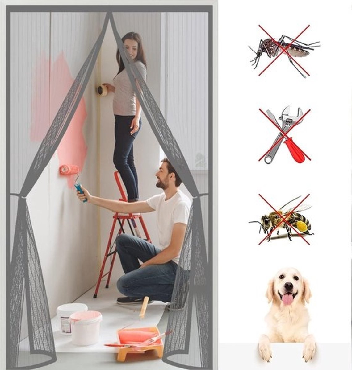 Magnetisch Vliegengordijn voor Deuren 100x250 cm - Zelfdichtend Insectenhor Grijs