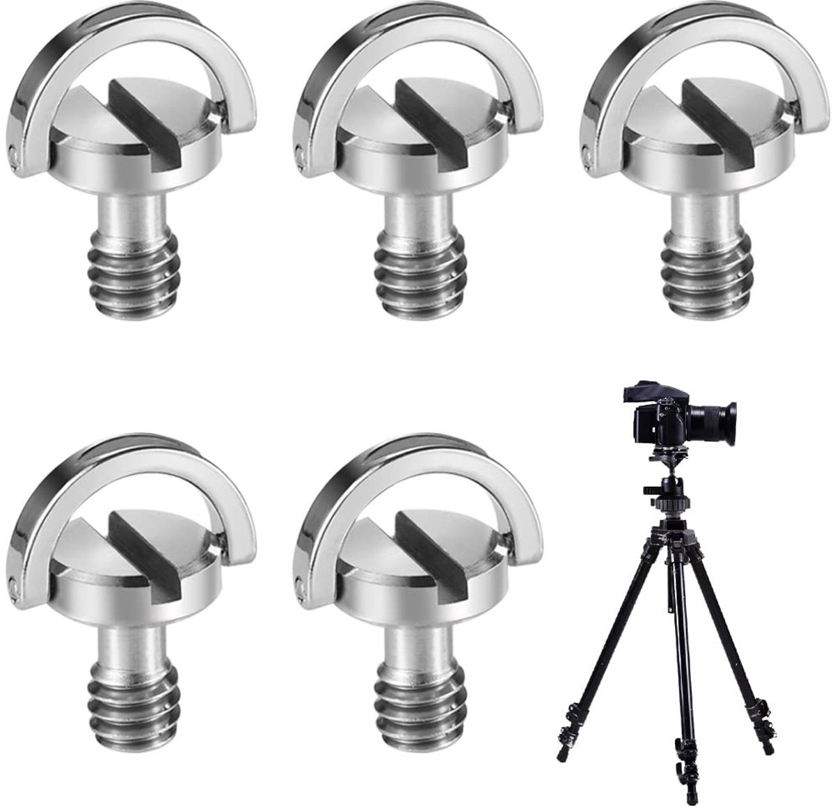 Set van 5 Camera Bevestigingsschroeven 1/4" - Snelle Bevestiging D-Ring voor Statief en Monopod Accessoires