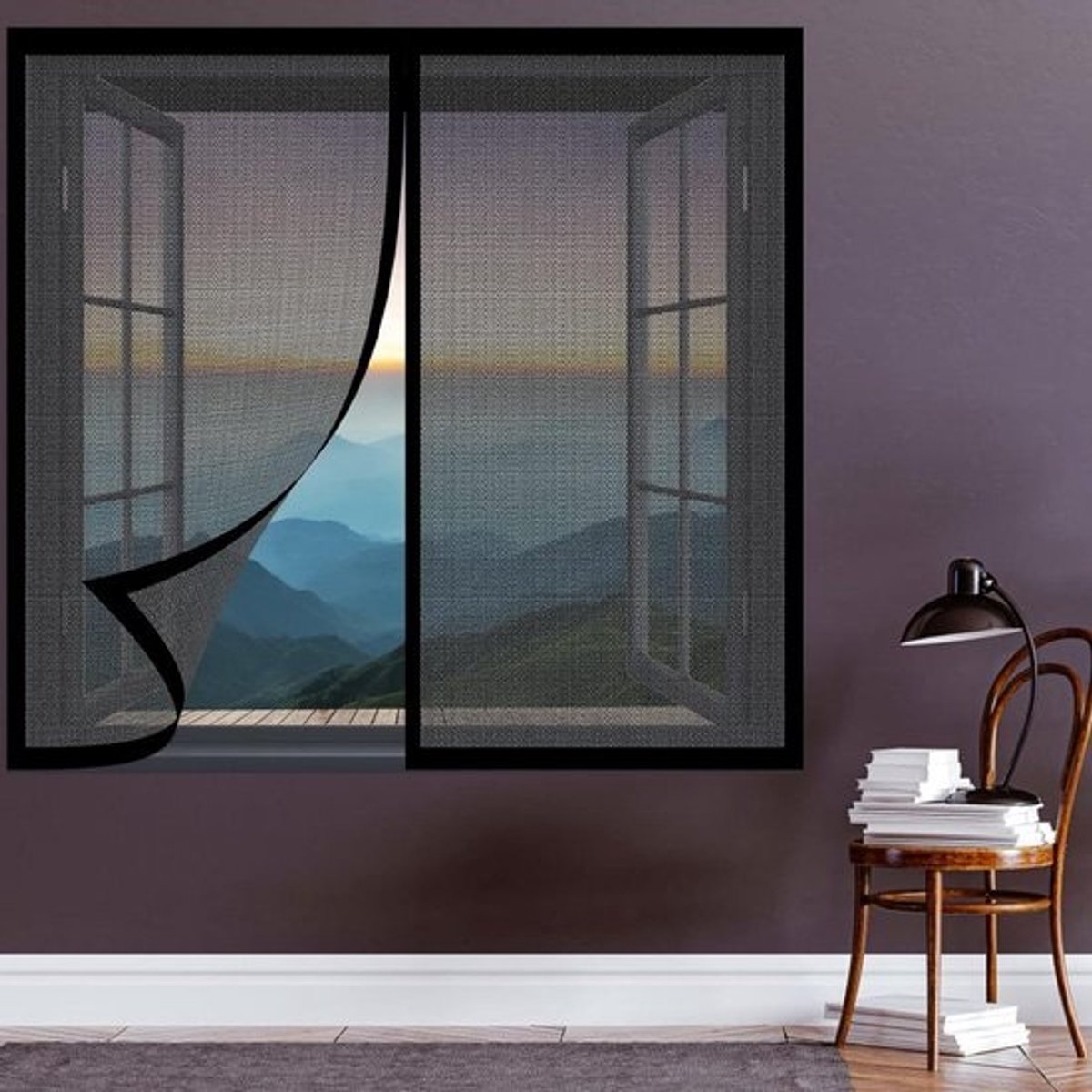 Vliegenraam - Horren Raamhor - Insecten buiten houden - Magnetische sluiting - 80 x 200 cm - Zwart