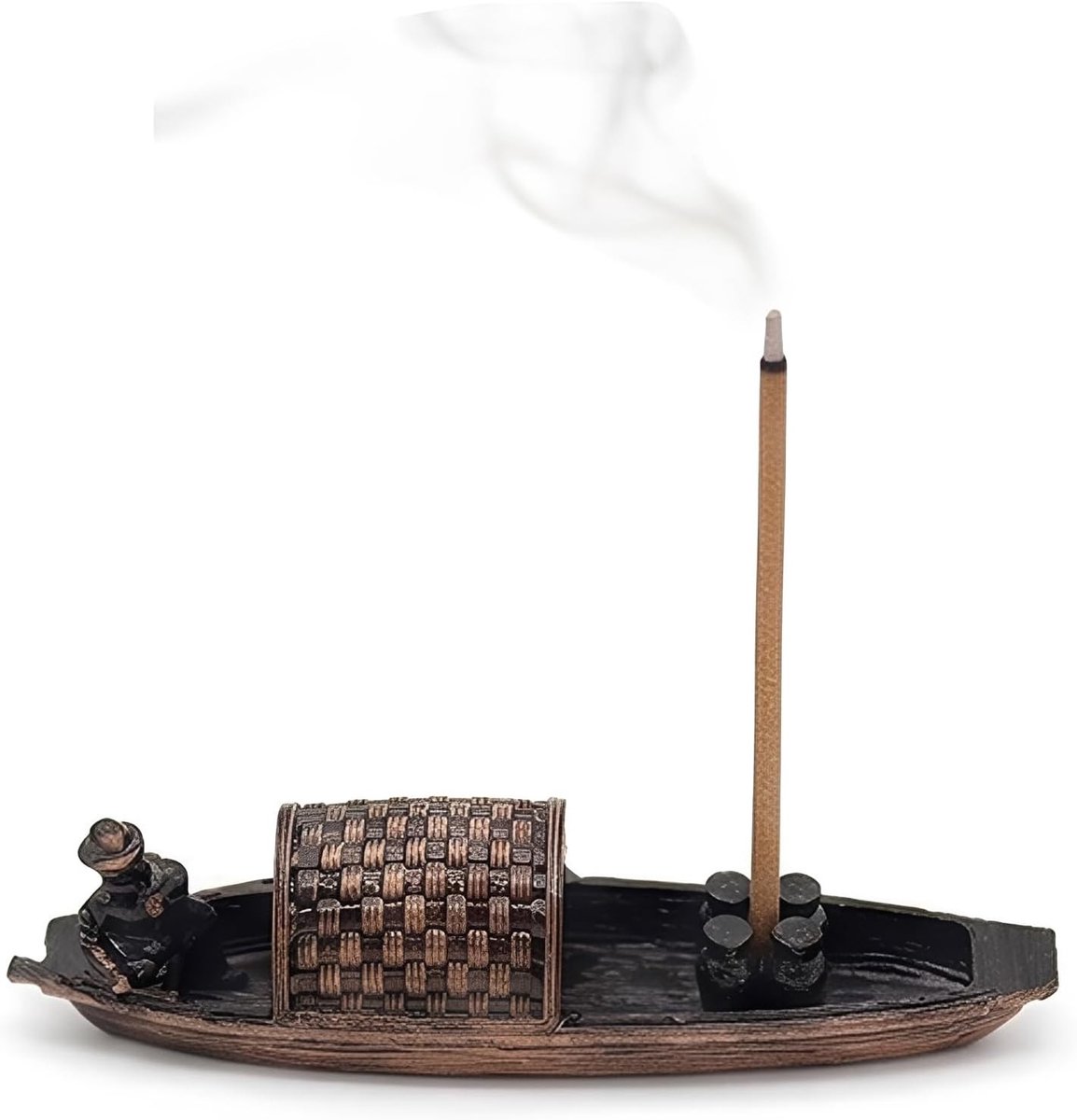 Keramische wierookstokjeshouder in vissersboot-design, asvanger voor meditatie, yoga en ontspanning, vintage decoratie voor thuis en kantoor, perfect Zen-cadeau