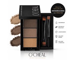 O'cheal - Wenkbrauwpoeder 3-in-1 Waterproof - Eyebrow Powder Donkerbruin, Medium Bruin & Lichtbruin - Inclusief Spiegel en Brush - Voor Natuurlijke Volle Wenkbrauwen