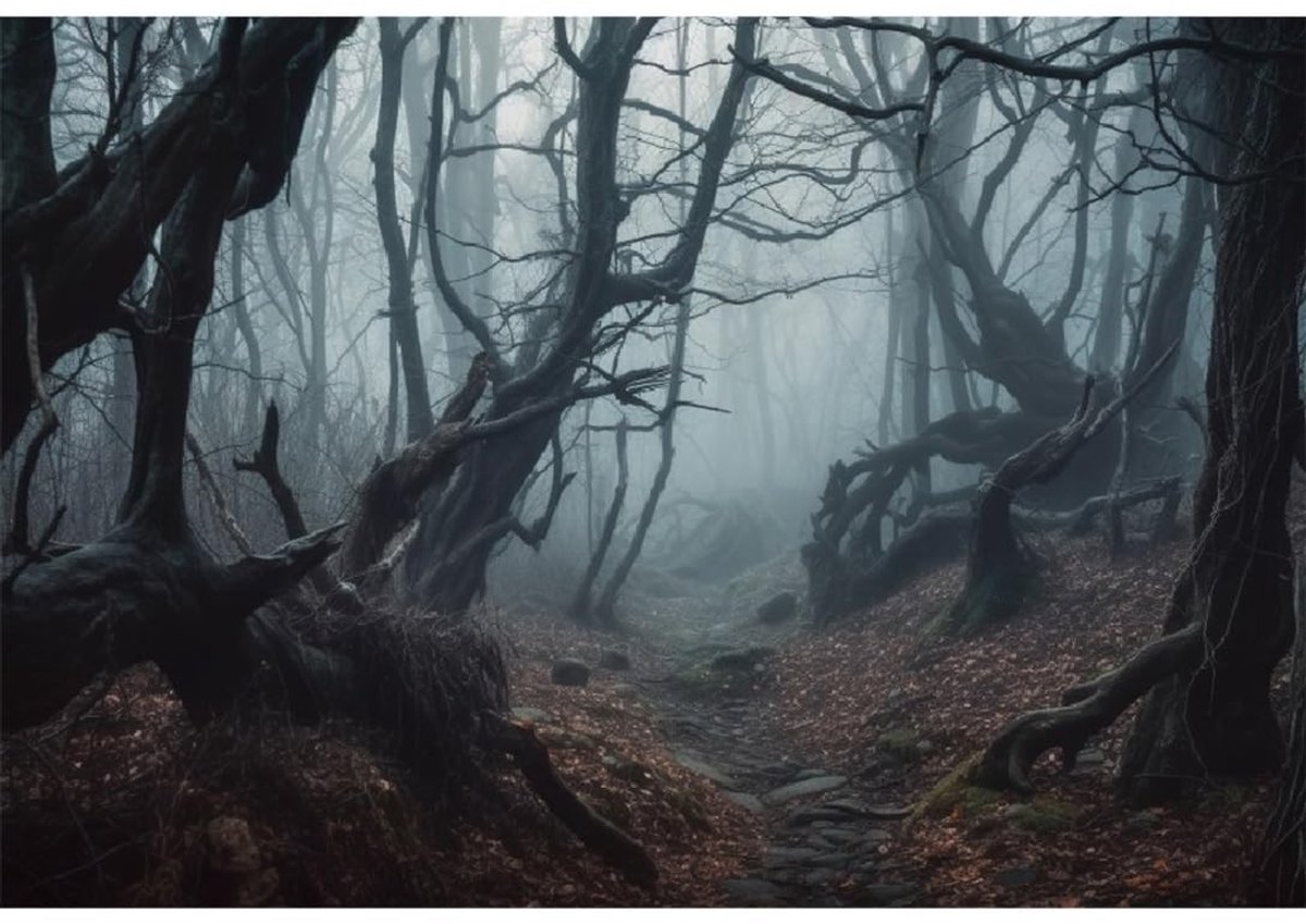 Halloween Achtergrond - Foggy Forest - 12 x 8 ft - Decoratie voor Feesten