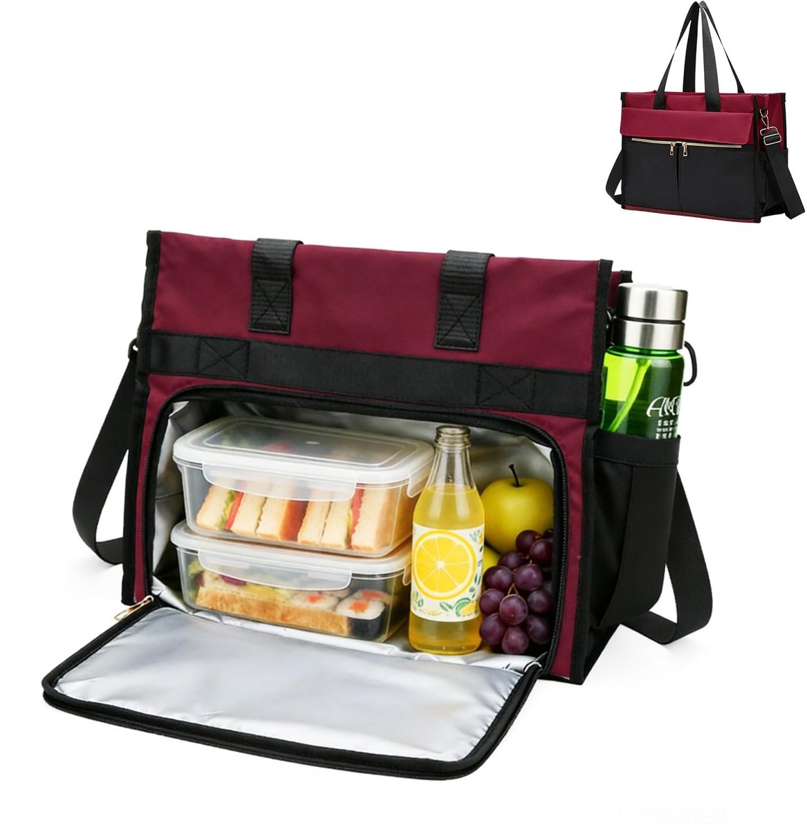 Multifunctionele Lunch Bag met Isolatie - Handtas voor Laptop en Lunch - Rood/Zwart