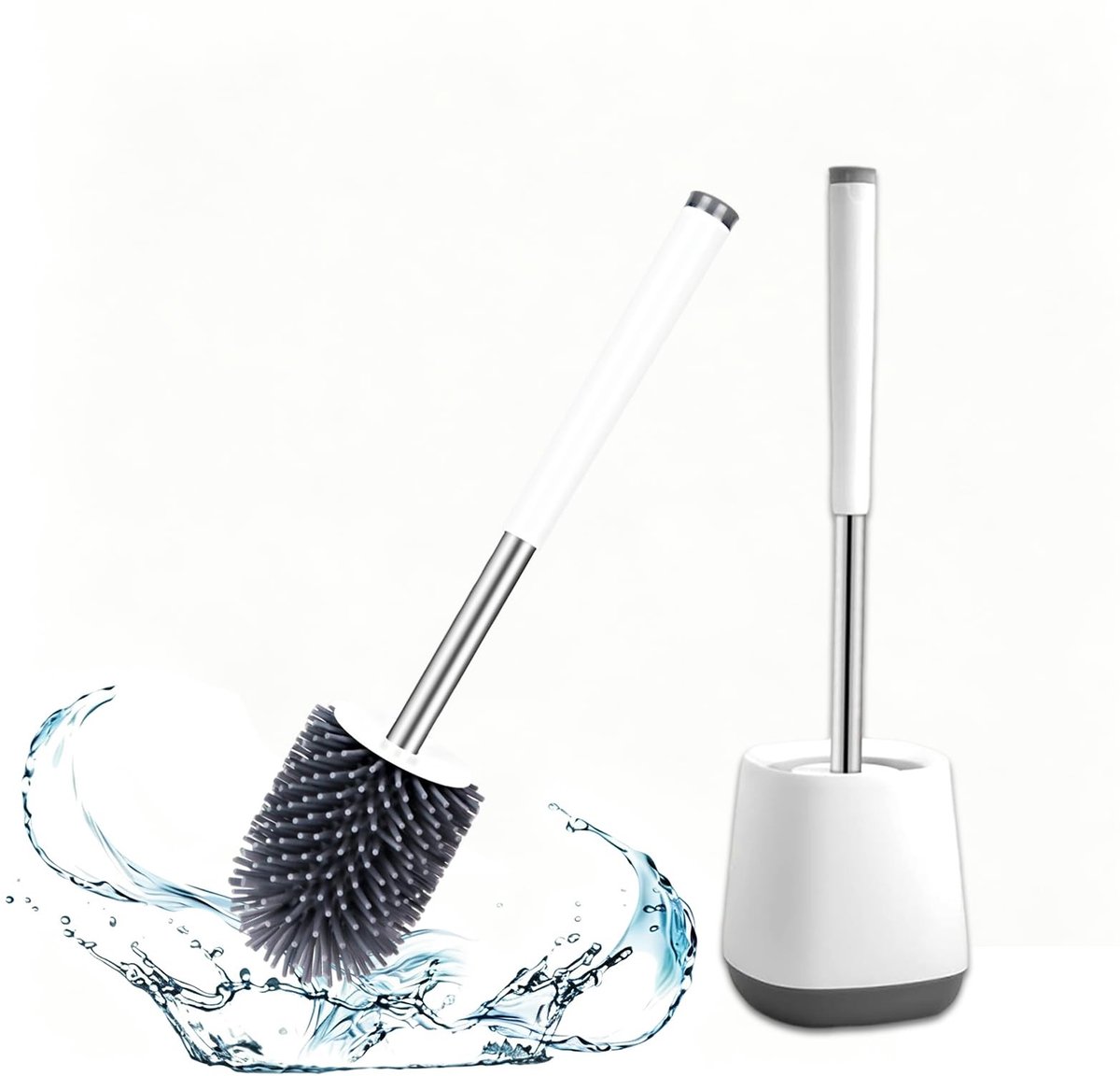 Siliconen Toiletborstel met Houder - Antibacterieel en Splash Guard - Wit