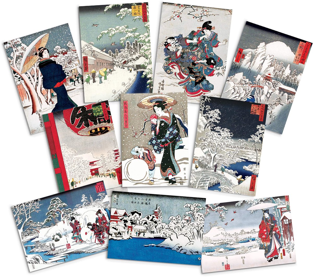 Set van 10 Japanse Ukiyo-e Kunst Wenskaarten met Enveloppen - Multikleur