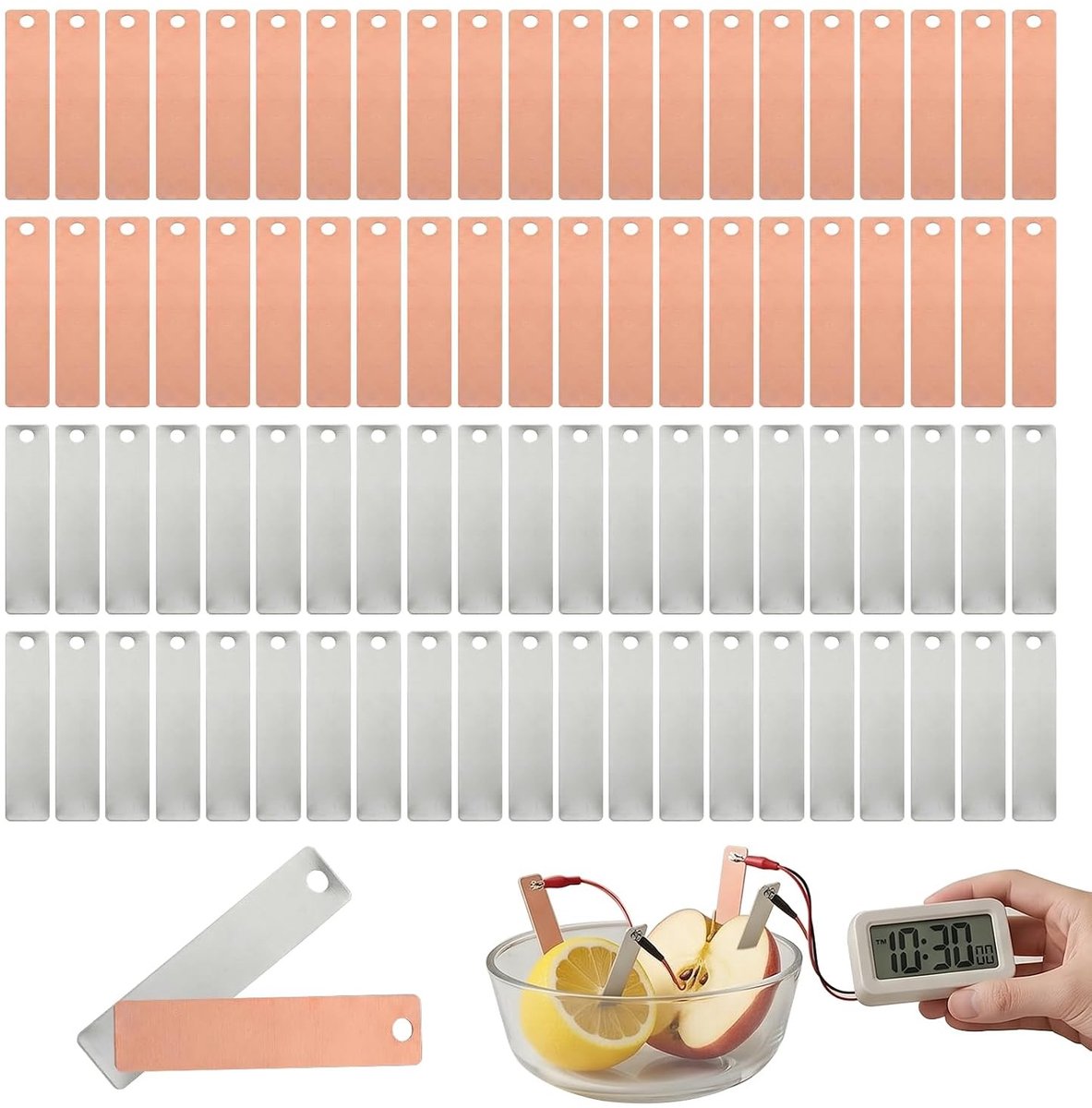 100 Stuks Koper- en Zinkstrips, Herbruikbare Pure Metalen voor Fruitstapels, Wetenschappelijke Experimenten en Schoolprojecten