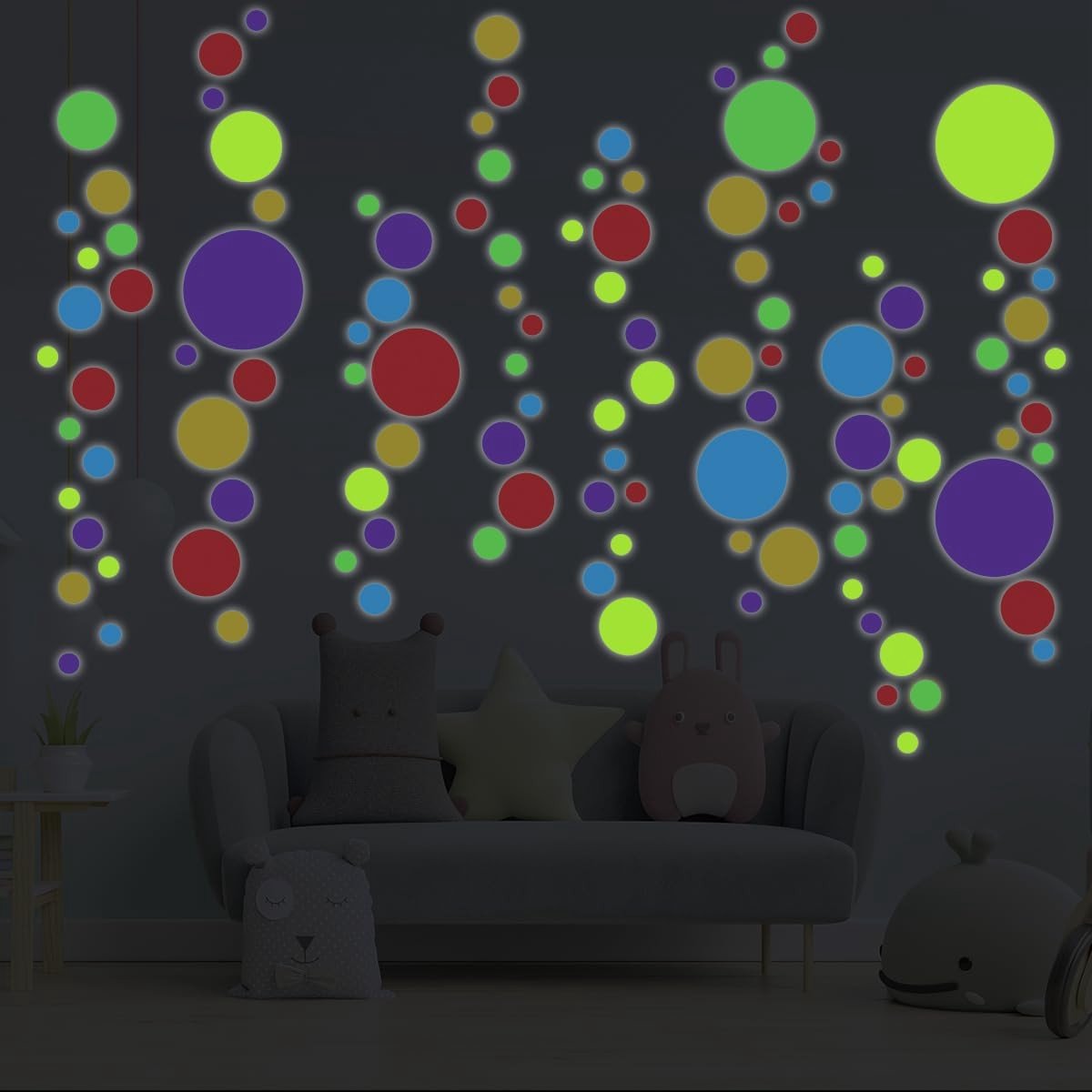 Fluorescerende Wandsticker - Multicolor Dots voor Kinderen - 80 x 105 cm