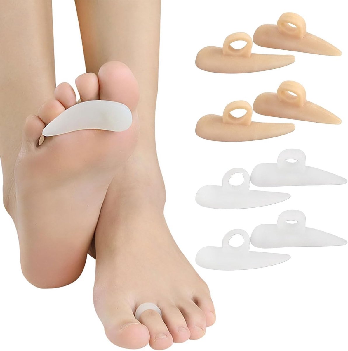 4 Paar Hammerzeepads - Silicone Teencorrectoren voor Vermindering van Pijn en Wrijving voor Dames en Heren (Wit, Huidskleur)
