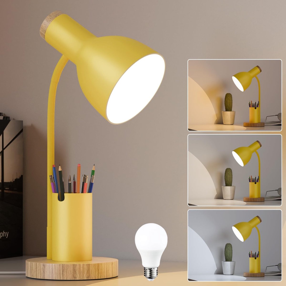 Bureau lamp met pennenhouder - Verstelbaar, modern ontwerp, geel