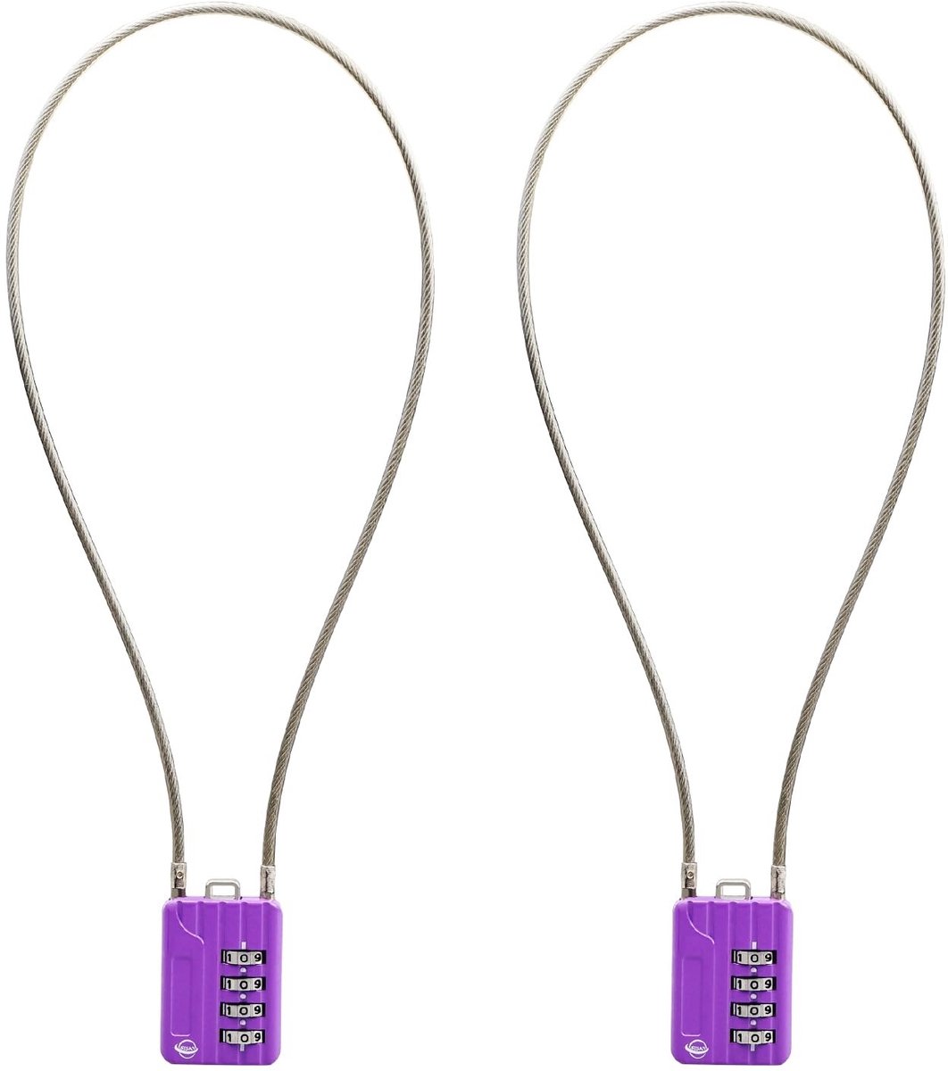 Kabelcomb sloten set van 2 - 4 cijferige combinatie, paars, 20 inch