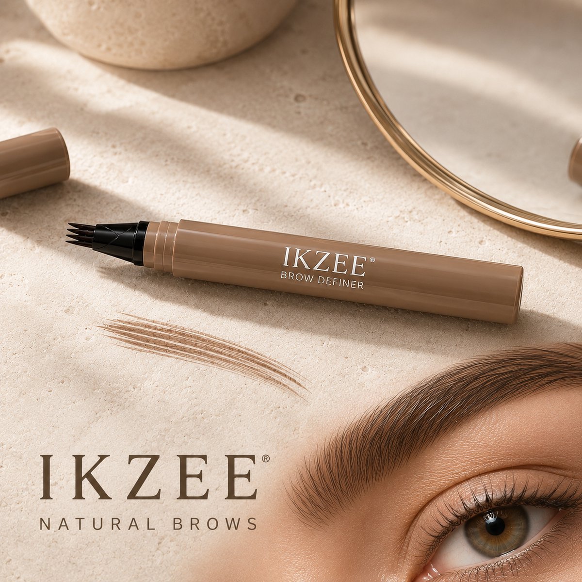 IKZEE Waterproof 4-Punts Wenkbrauwpotlood – Lichtbruin | Natuurlijk Haar-Effect & Langhoudend