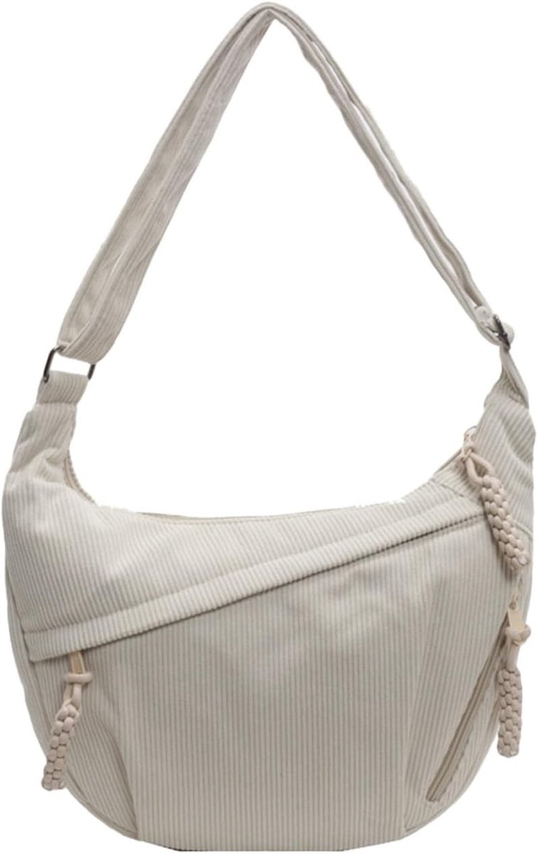 Dames Crossbody Tas van Katoen - Grote Handtas in Halve Maan Vorm voor Dagelijks Gebruik, Werk en Reizen