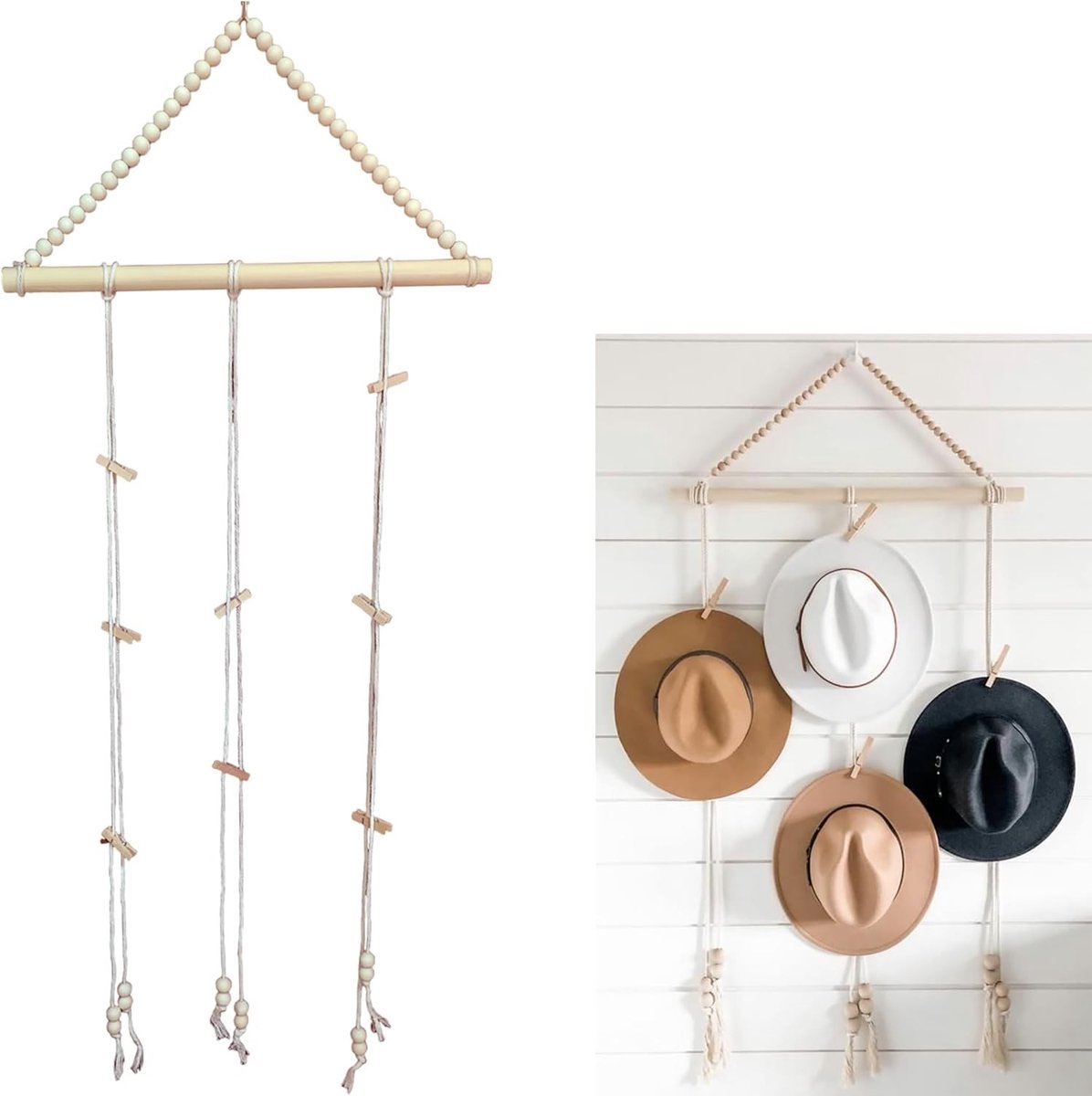Wandplank voor het ophangen van hoeden - Bohemian stijl, geschikt voor slaapkamer, deur of kast, multifunctioneel en ruimtebesparend.