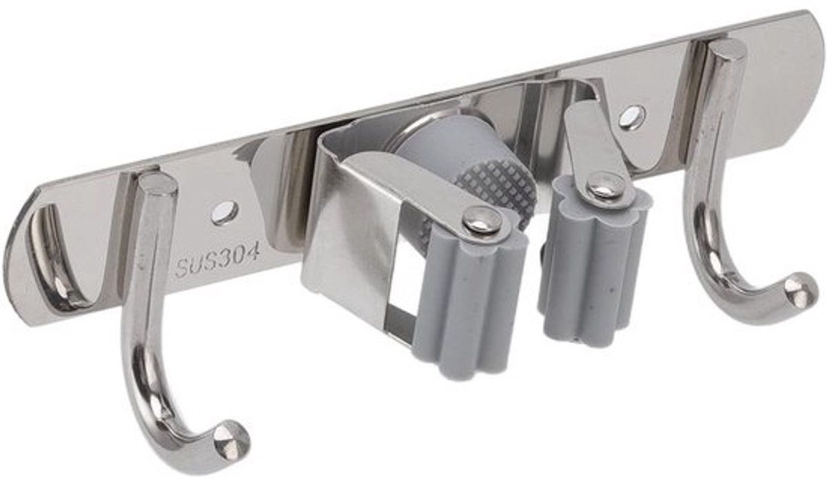 Dweilorganizer Wandmontage - Houders Bezem - Keuken Garage - Dubbele Haak - 16 x 3 Cm - Zilver