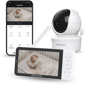 Witte YOUHA babyfoon set met camera en beeldscherm. Beeldscherm toont slapende baby.