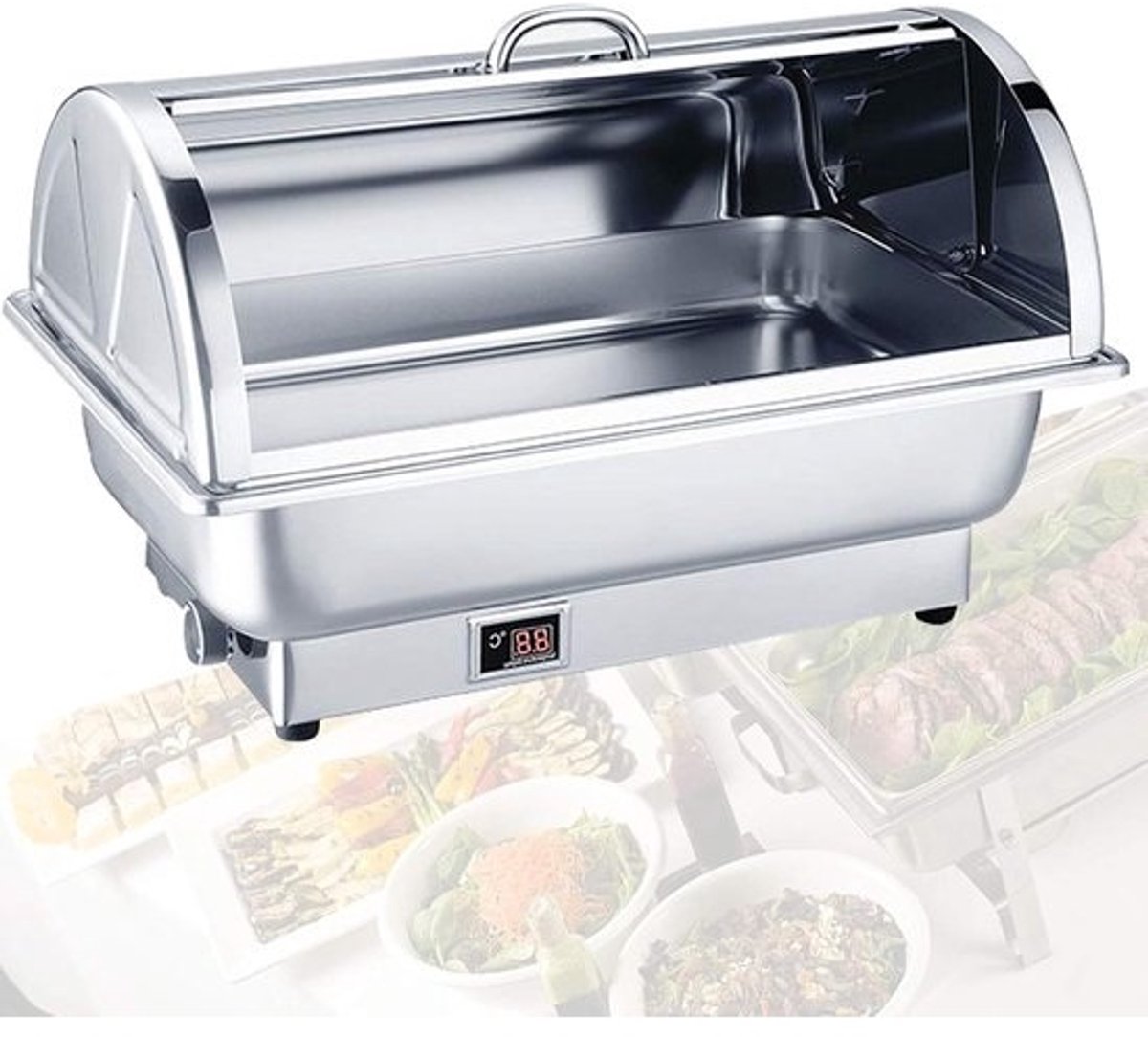 Elektrische Chafing Dish - Buffetwarmer Voedselwarmer - Eten Warm Houden - Instelbare Temperatuur - 9 Liter - Zilverkleurig