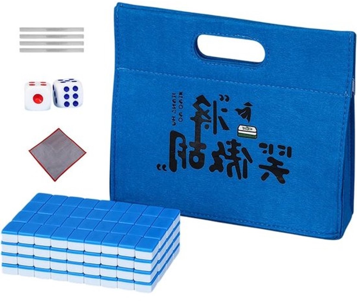Mahjong Set - Tafelspel Spel - Familie Spel - Draagbaar Ontwerp - 144 Stukken - Blauw